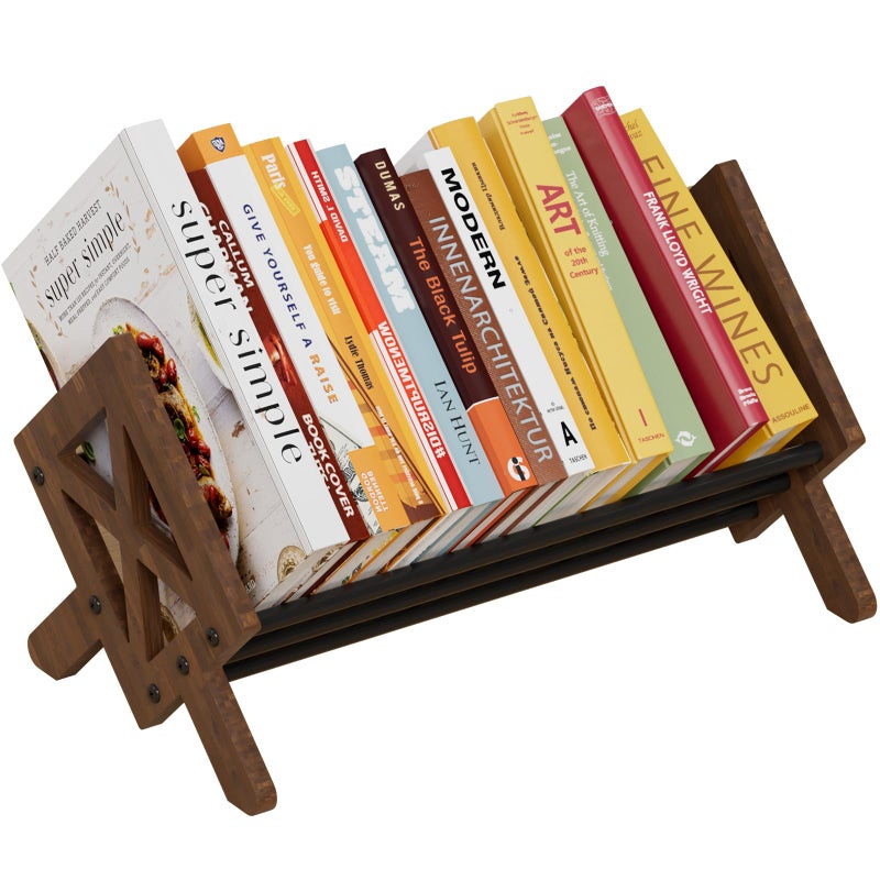 ART-GIFTREE Desktop Bookshelf Organizer  Wood Office Tabletop Book Storage Rack  Tilting Bookcase for Books/CDs/Magazine Display (Black) - Image 1